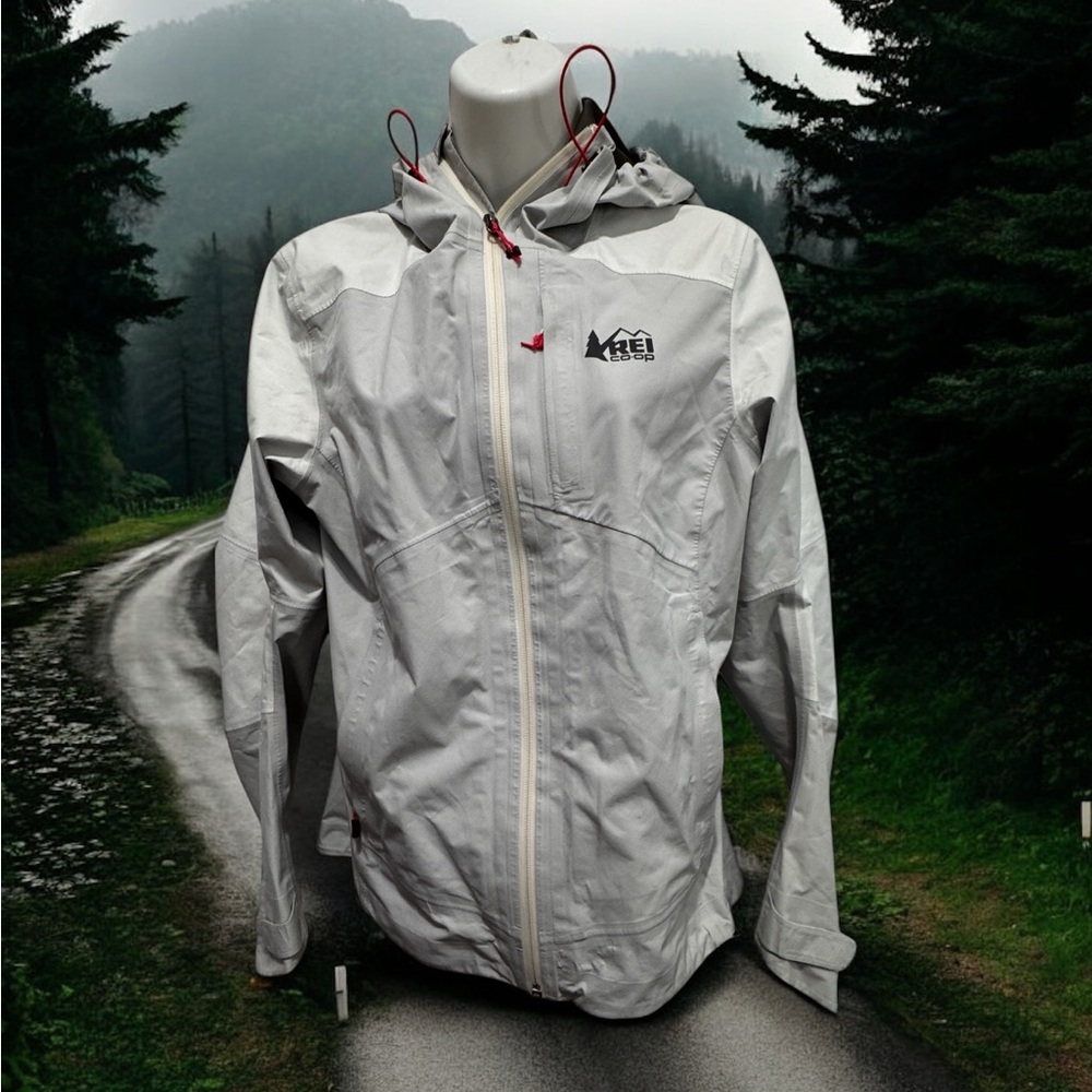 REI Light Gray Hooded Jacket with white Accents size XS